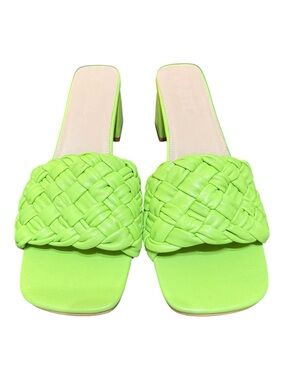 Farylrobin Pippe Lime Green Woven Leather Block Heel Sandals Women’s Size 14 NWO